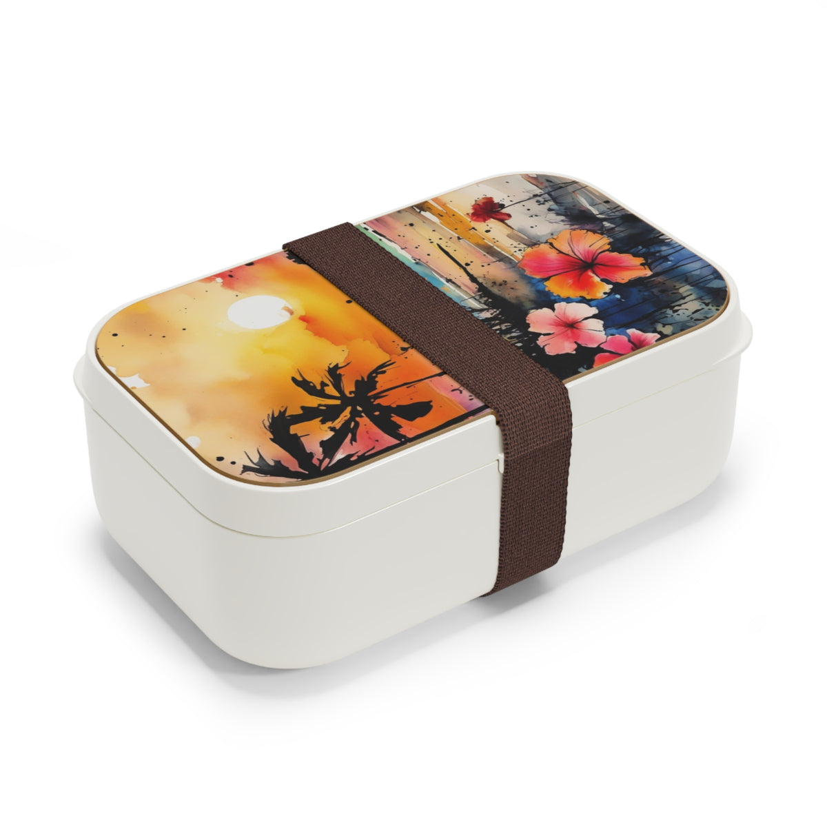 Stylish Bento Box Lunchbox – Portable, Designed Food Container with Wooden Lid & Two Moveable Compartments for Work, School & Picnics