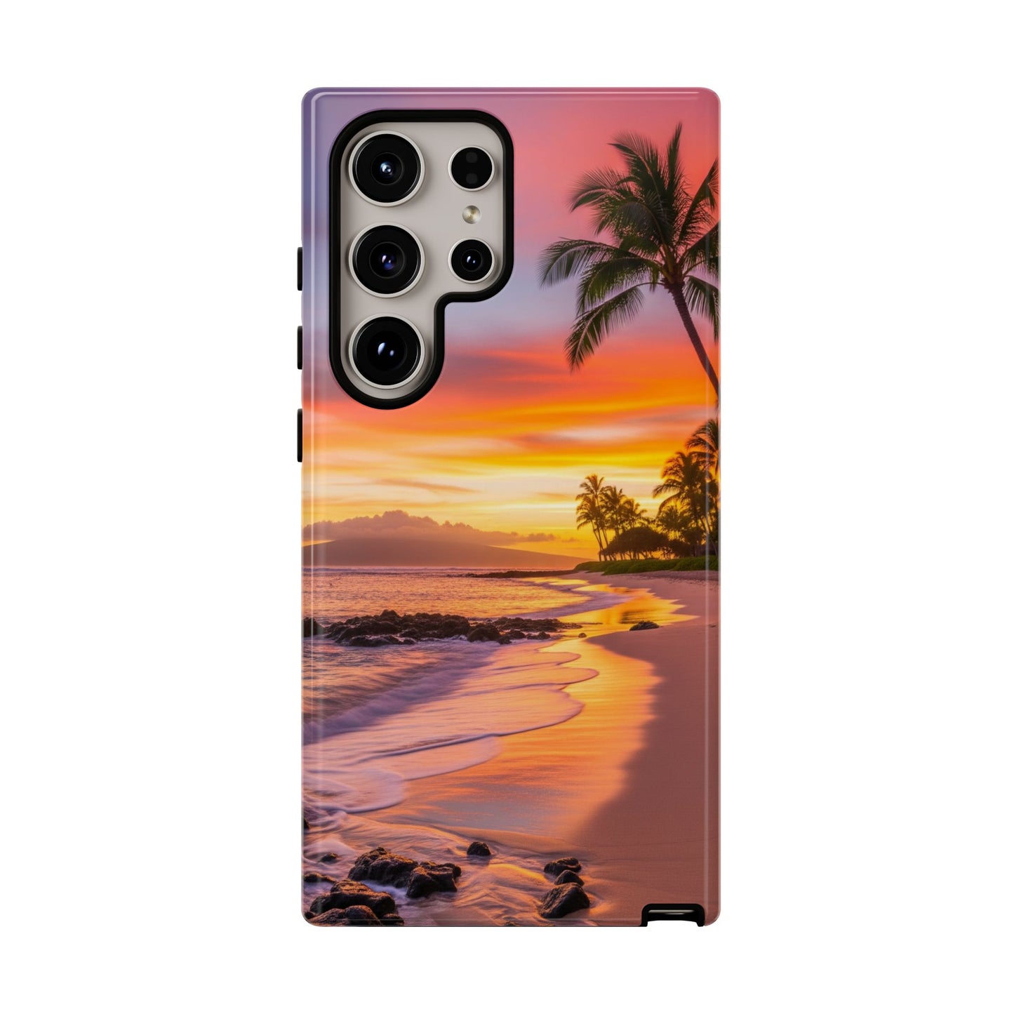Tough Cases Phone Cases for Samsung Galaxy S26/S25/S24/S23/S22 – Dual Layer, Matte/Glossy Finish, Wireless Charging CompatibleTropical Sunset Phone Case — Sunset Beach Palm Tree Tough Case