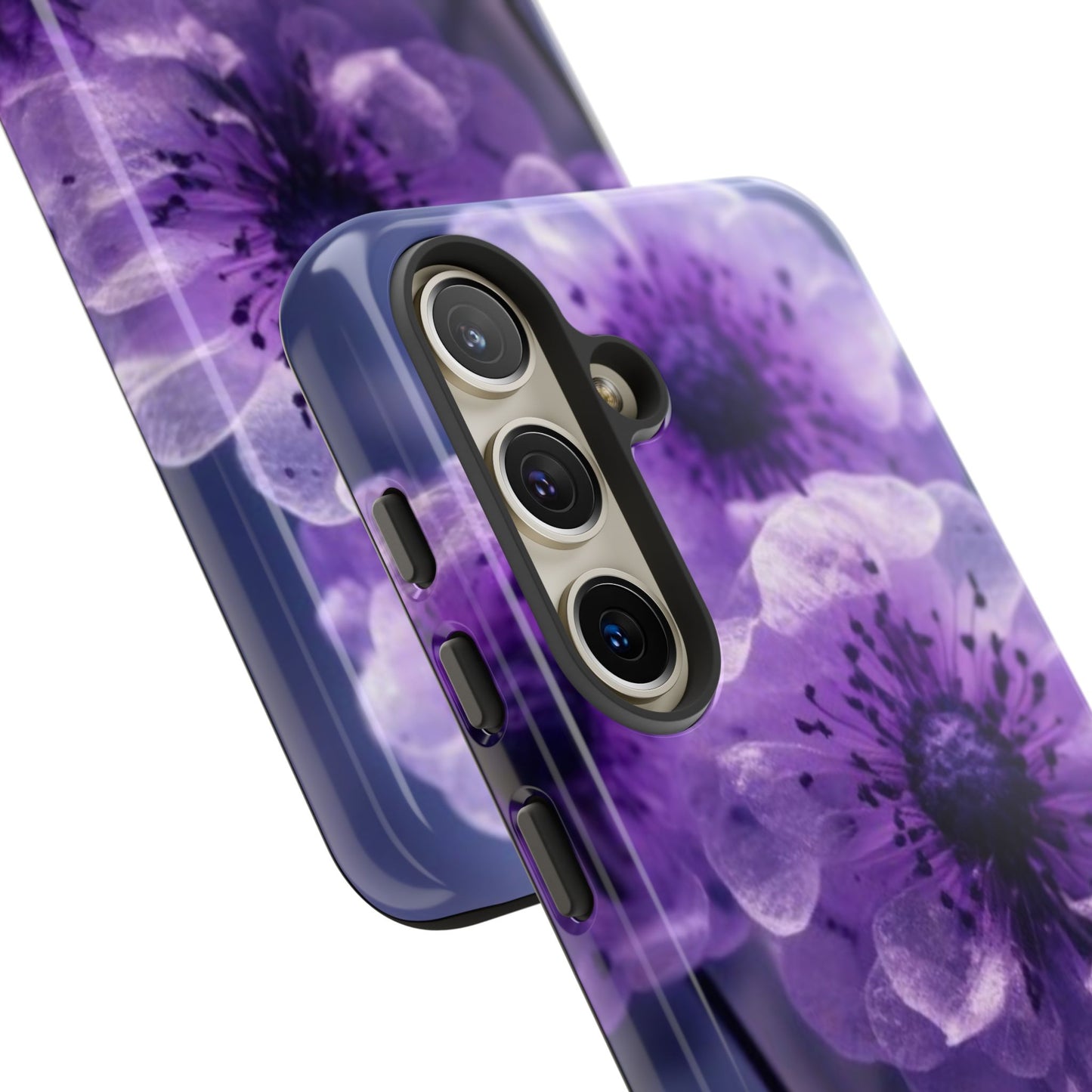 Purple Floral Tough Phone Case for Samsung Galaxy S25/S24/S23, Gifts for Her