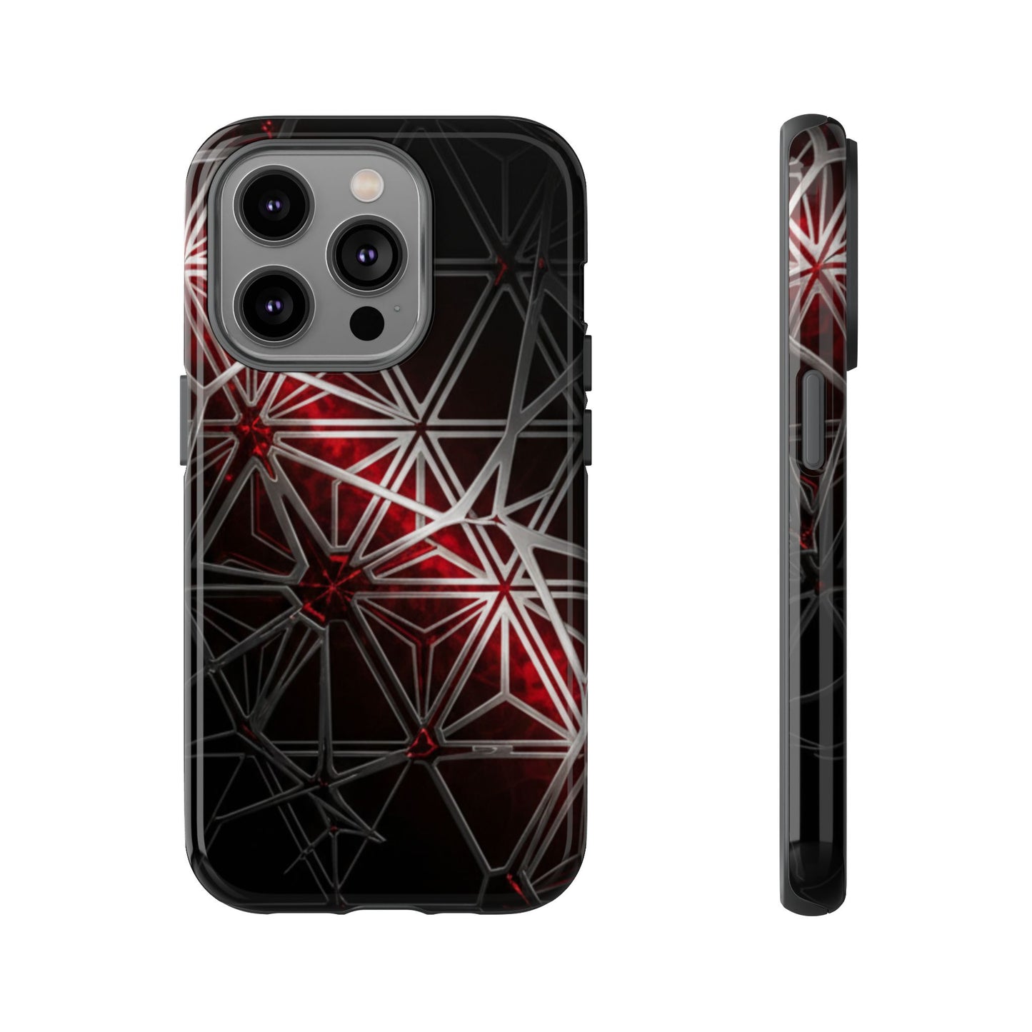 iPhone Tough Cases Phone Cases for iPhone 14\15\16\17 – Dual Layer, Matte/Glossy Finish, Wireless Charging Compatible. Geometric Tough Phone Case — Red & Black Abstract Protective Cover