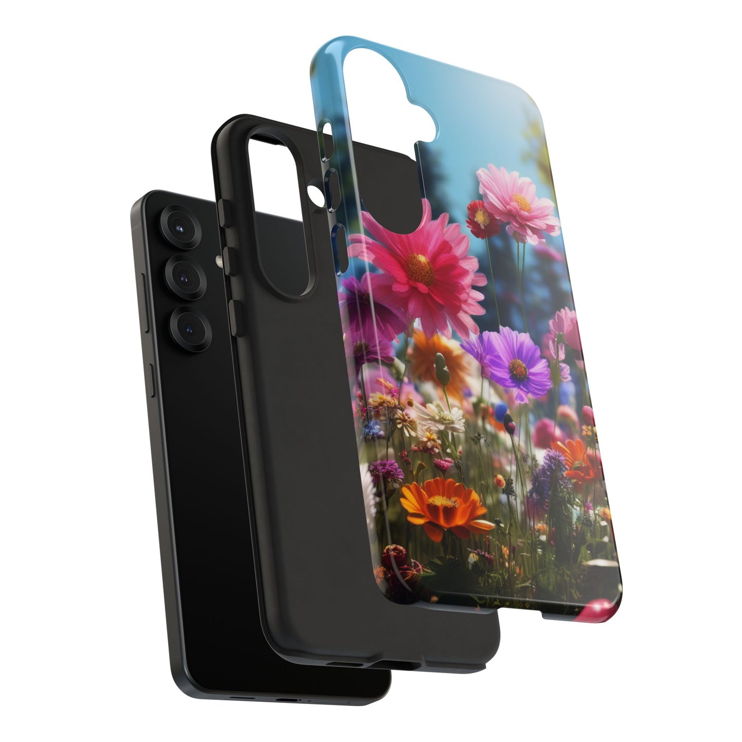 Tough Cases Phone Cases for Samsung Galaxy S25/S24/S23 – Dual Layer, Matte/Glossy Finish, Wireless Charging Compatible, Floral Meadow Tough Phone Case – Colorful Wildflower Protective Cover