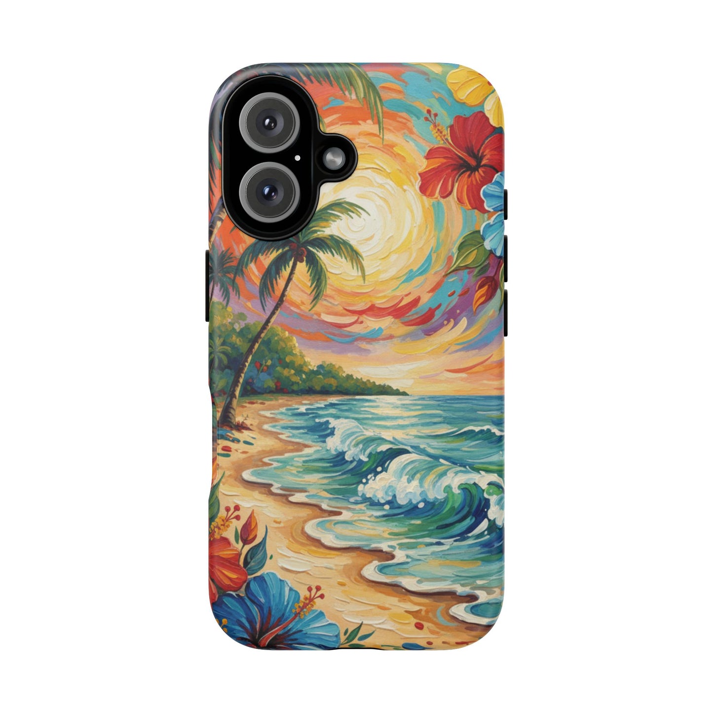 iPhone Tough Cases Phone Cases for iPhone 14\15\16\17 – Dual Layer, Matte/Glossy Finish, Wireless Charging Compatible, Tropical Sunset Phone Case — Beach Palm Tree Protective Tough Case, iPhone 17 protective case
