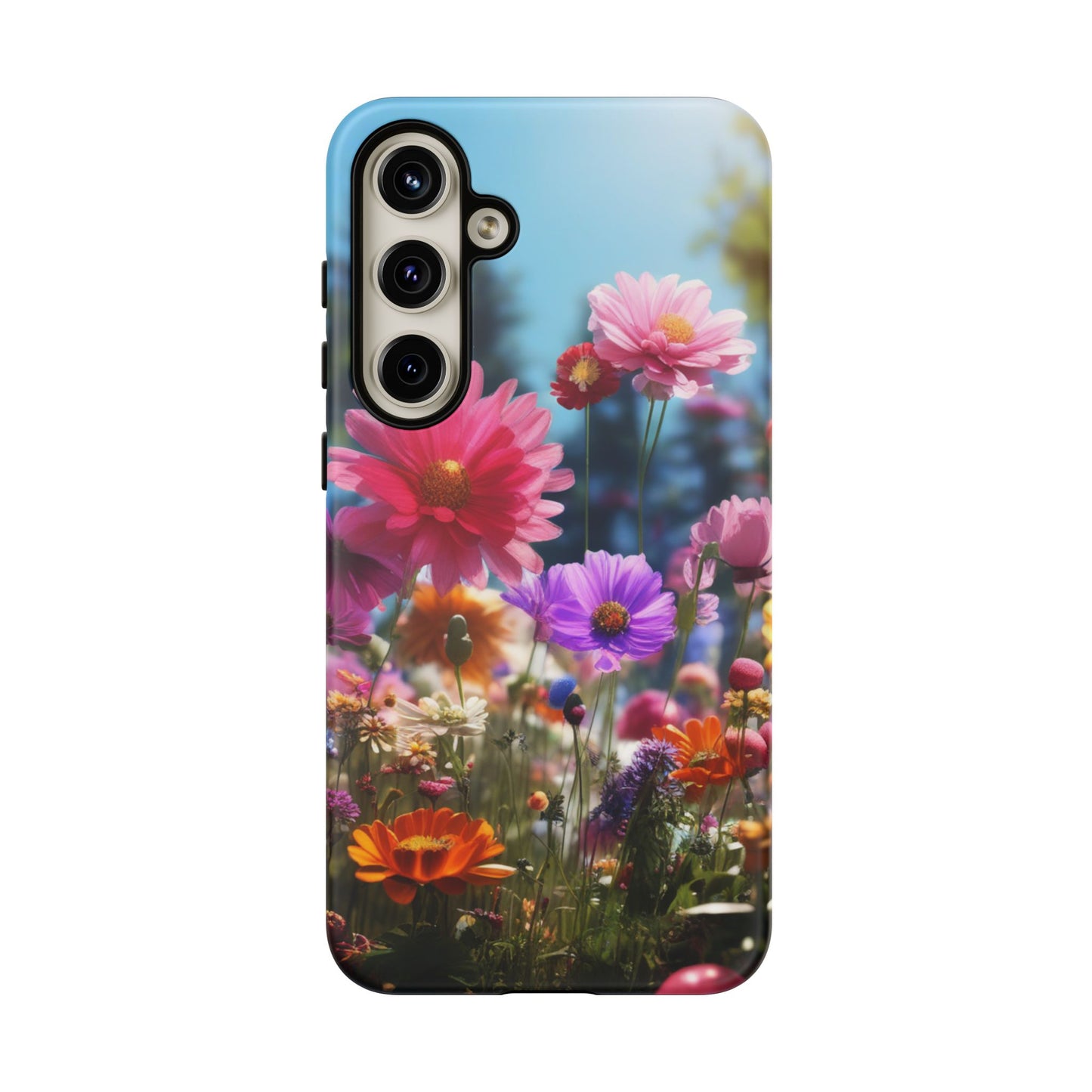 Tough Cases Phone Cases for Samsung Galaxy S25/S24/S23 – Dual Layer, Matte/Glossy Finish, Wireless Charging Compatible, Floral Meadow Tough Phone Case – Colorful Wildflower Protective Cover