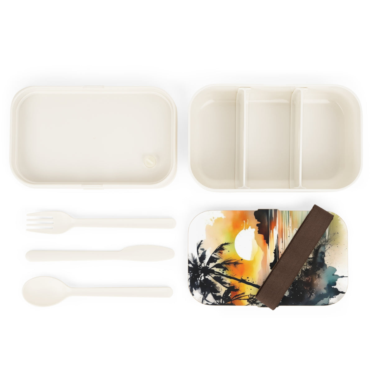 Stylish Bento Box Lunchbox – Portable, Designer Food Container with Wooden Lid & Two Moveable Compartments for Work, School & Picnics