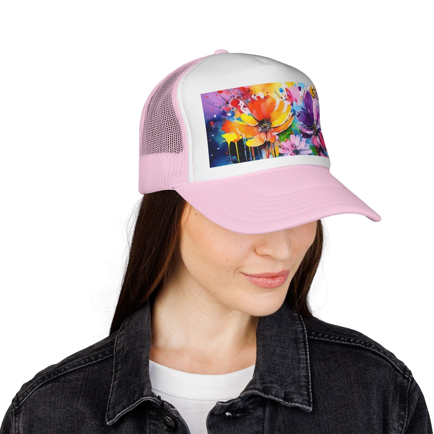 Vibrant Floral Trucker Cap - Colorful Summer Hat for Outdoor Fun