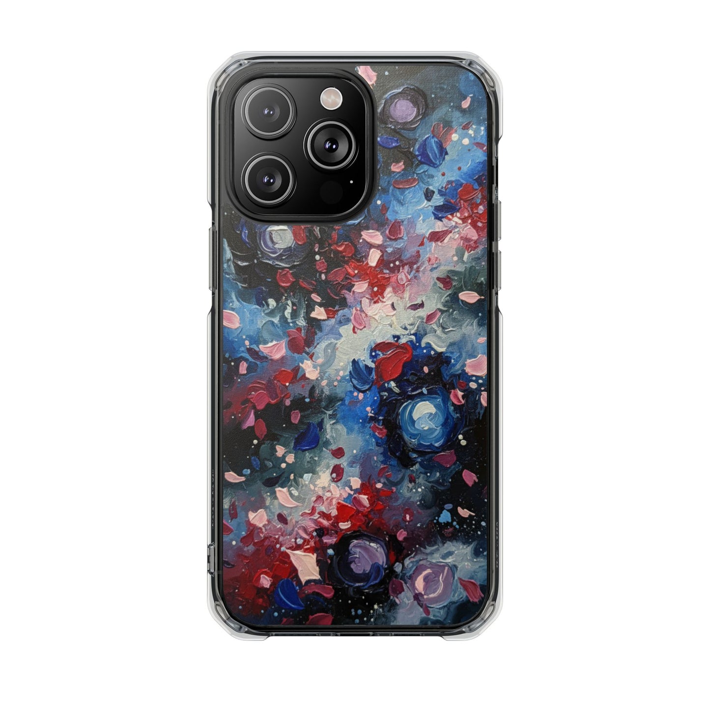 Magnetic Impact Phone Case for iPhone 17/16/15/14 Clear Magnetic Impact Phone Case — Abstract Red & Blue Galaxy Design