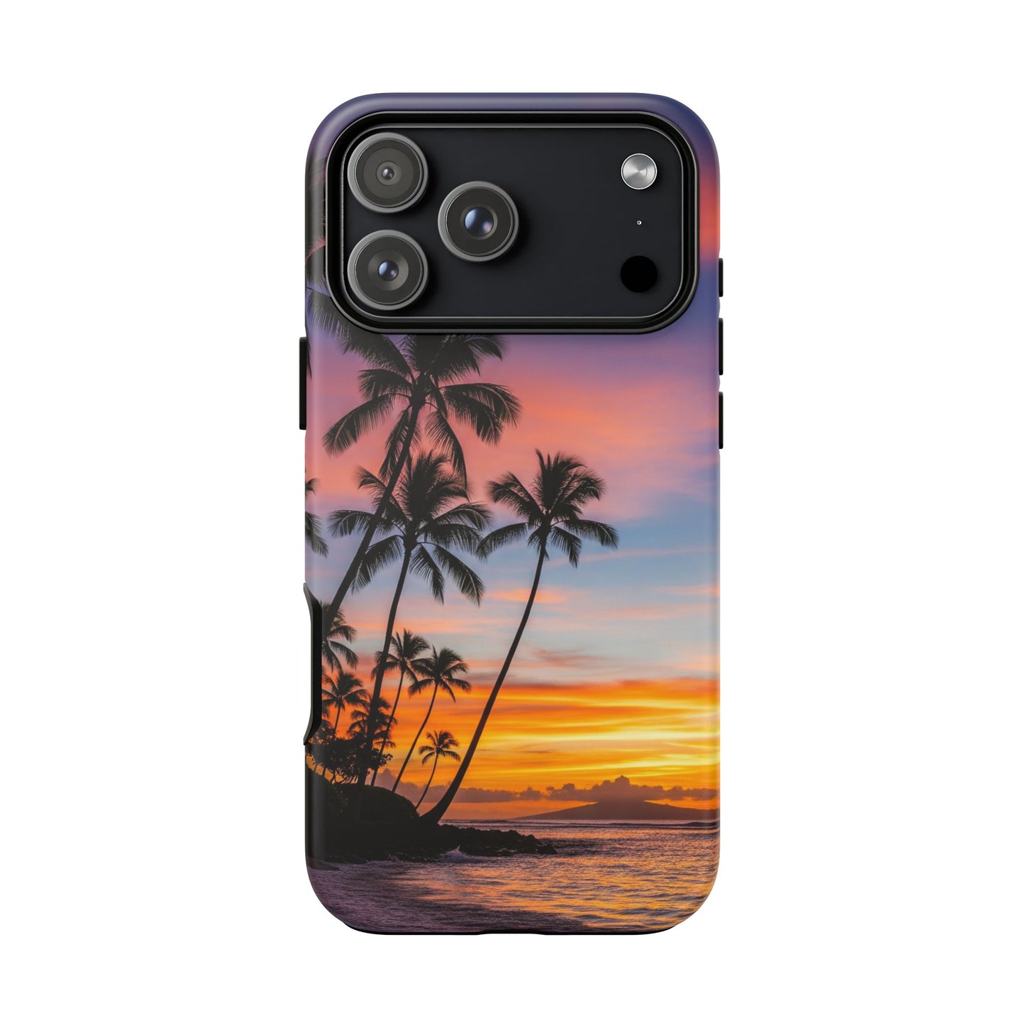iPhone Tough Cases Phone Cases for iPhone 14\15\16\17 – Dual Layer, Matte/Glossy Finish, Wireless Charging Compatible, Tropical Sunset Phone Case — Palm Tree Beach iPhone Case, iPhone 17 Protective Case
