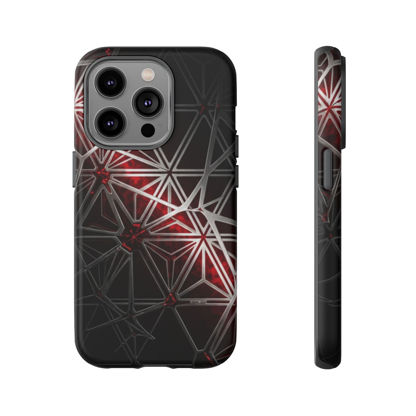 iPhone Tough Cases Phone Cases for iPhone 14\15\16\17 – Dual Layer, Matte/Glossy Finish, Wireless Charging Compatible. Geometric Tough Phone Case — Red & Black Abstract Protective Cover
