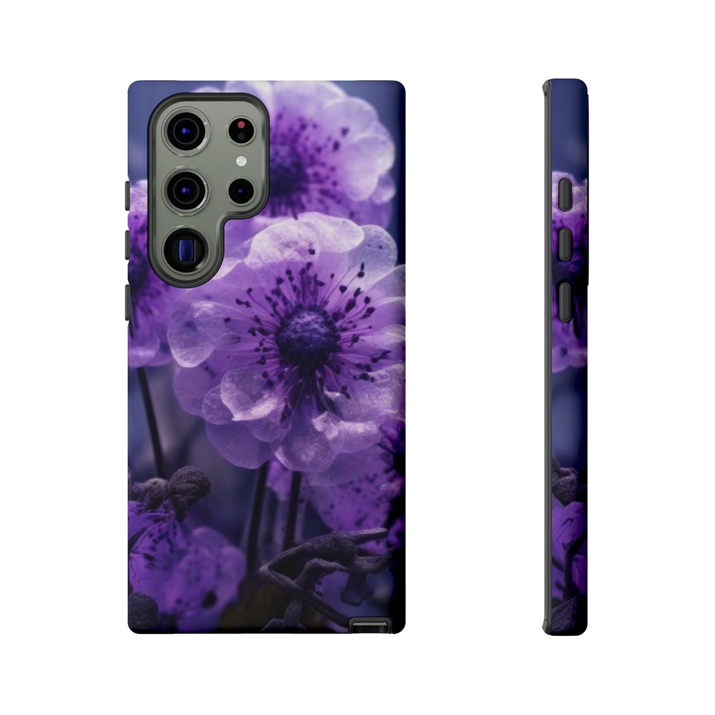 Purple Floral Tough Phone Case for Samsung Galaxy S25/S24/S23, Gifts for Her