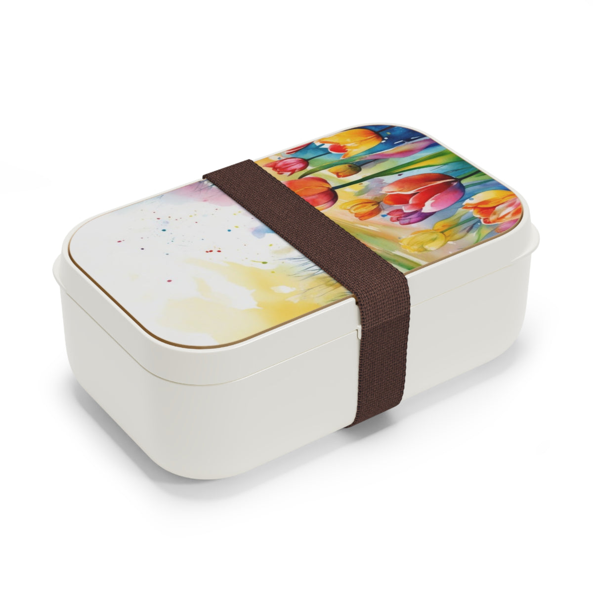 Stylish Bento Box Lunchbox – Portable, Designer Food Container with Wooden Lid & Two Moveable Compartments for Work, School & Picnics