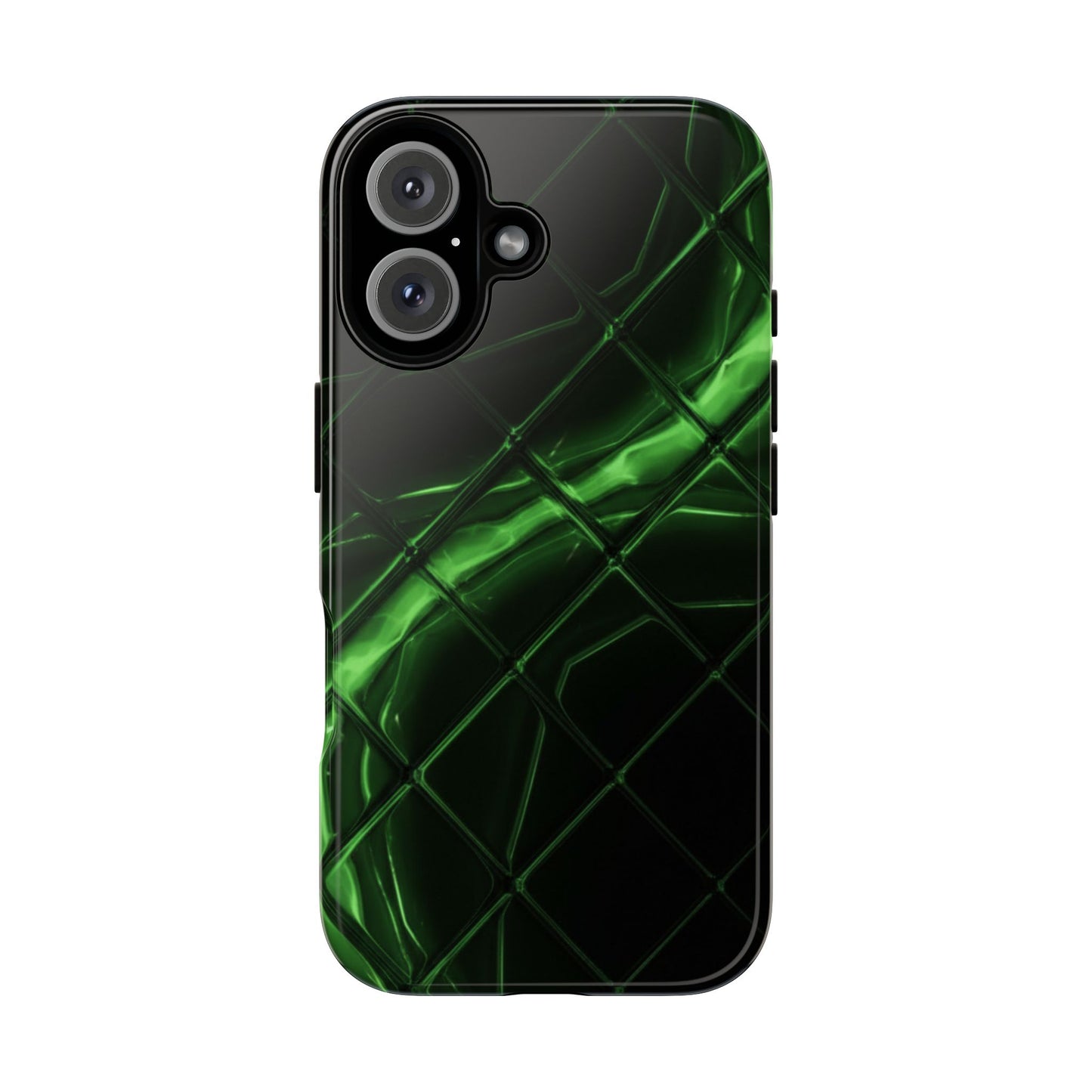 iPhone Tough Cases Phone Cases for iPhone 14\15\16\17 – Dual Layer, Matte/Glossy Finish, Wireless Charging Compatible. Green Neon Grid Phone Case — Protective Tough Case with Abstract Glow Design