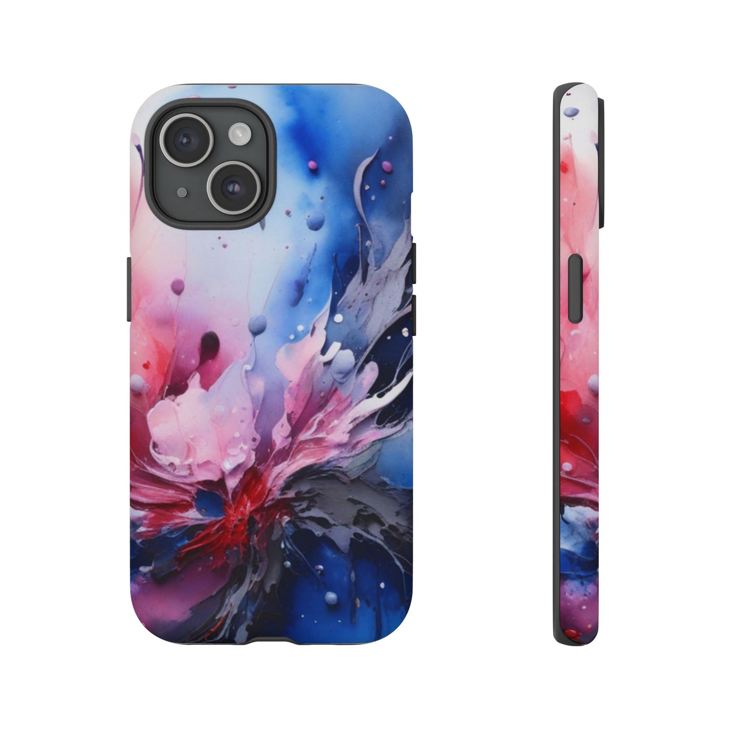 Tough Case — Abstract Pink & Blue Phone Case. iPhone Tough Cases Phone Cases for iPhone 17/16/15/14 – Dual Layer, Matte/Glossy Finish, Wireless Charging Compatible