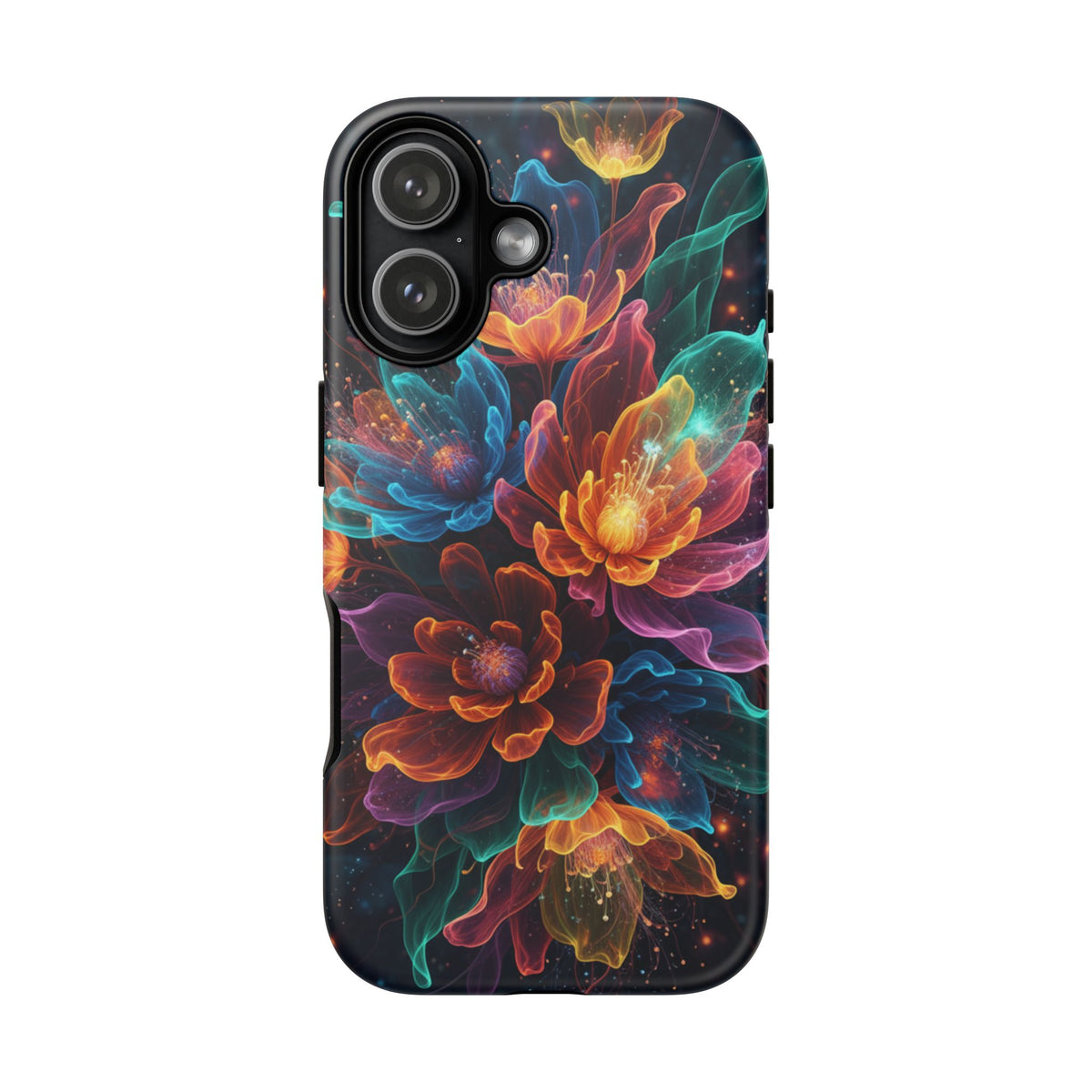 Floral Nebula Tough Phone Case — Colorful Cosmic Flower Protective Cover. iPhone Tough Cases Phone Cases for iPhone 14\15\16\17 – Dual Layer, Matte/Glossy Finish, Wireless Charging Compatible