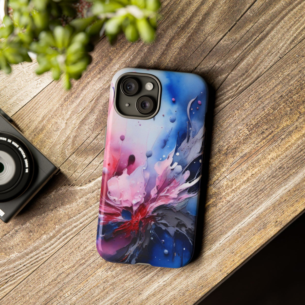 Tough Case — Abstract Pink & Blue Phone Case. iPhone Tough Cases Phone Cases for iPhone 17/16/15/14 – Dual Layer, Matte/Glossy Finish, Wireless Charging Compatible