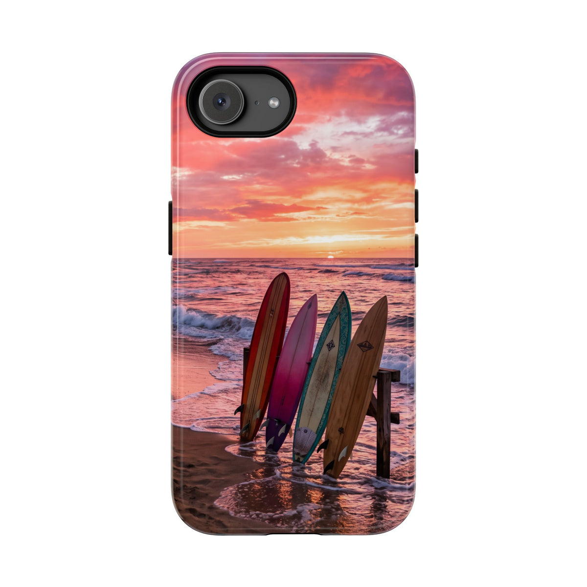 iPhone Tough Cases Phone Cases for iPhone 16\17\18 – Dual Layer, Matte/Glossy Finish, Wireless Charging Compatible. Phone Case - Sunset Surfboard Beach Case