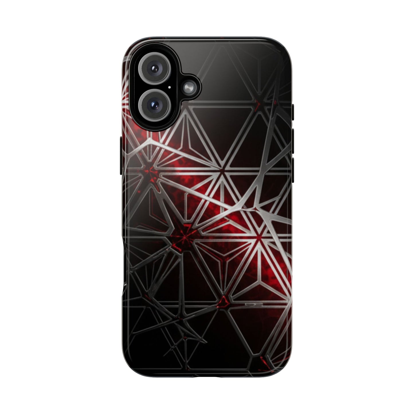 iPhone Tough Cases Phone Cases for iPhone 14\15\16\17 – Dual Layer, Matte/Glossy Finish, Wireless Charging Compatible. Geometric Tough Phone Case — Red & Black Abstract Protective Cover