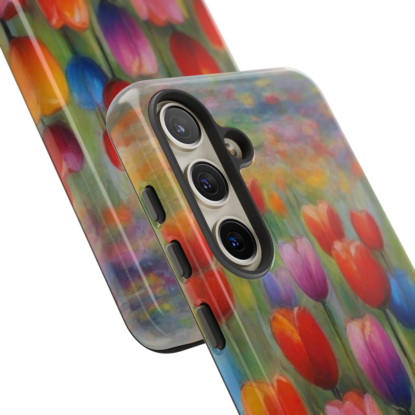 Tough Case Phone Case for Samsung Galaxy S25/S24– Dual Layer, Matte/Glossy Finish, Wireless Charging Compatible, Colorful Tulip Phone Case