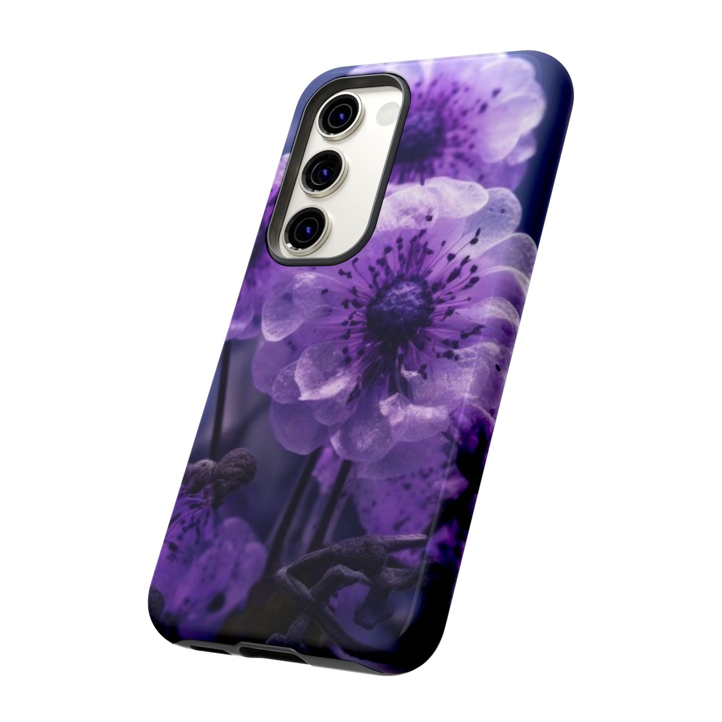 Purple Floral Tough Phone Case for Samsung Galaxy S25/S24/S23, Gifts for Her