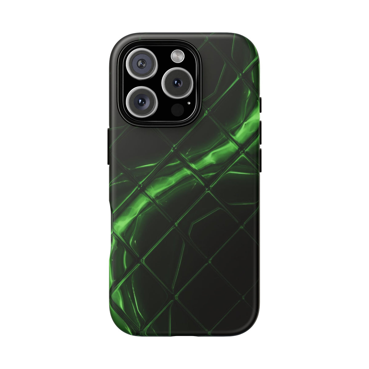 iPhone Tough Cases Phone Cases for iPhone 14\15\16\17 – Dual Layer, Matte/Glossy Finish, Wireless Charging Compatible. Green Neon Grid Phone Case — Protective Tough Case with Abstract Glow Design