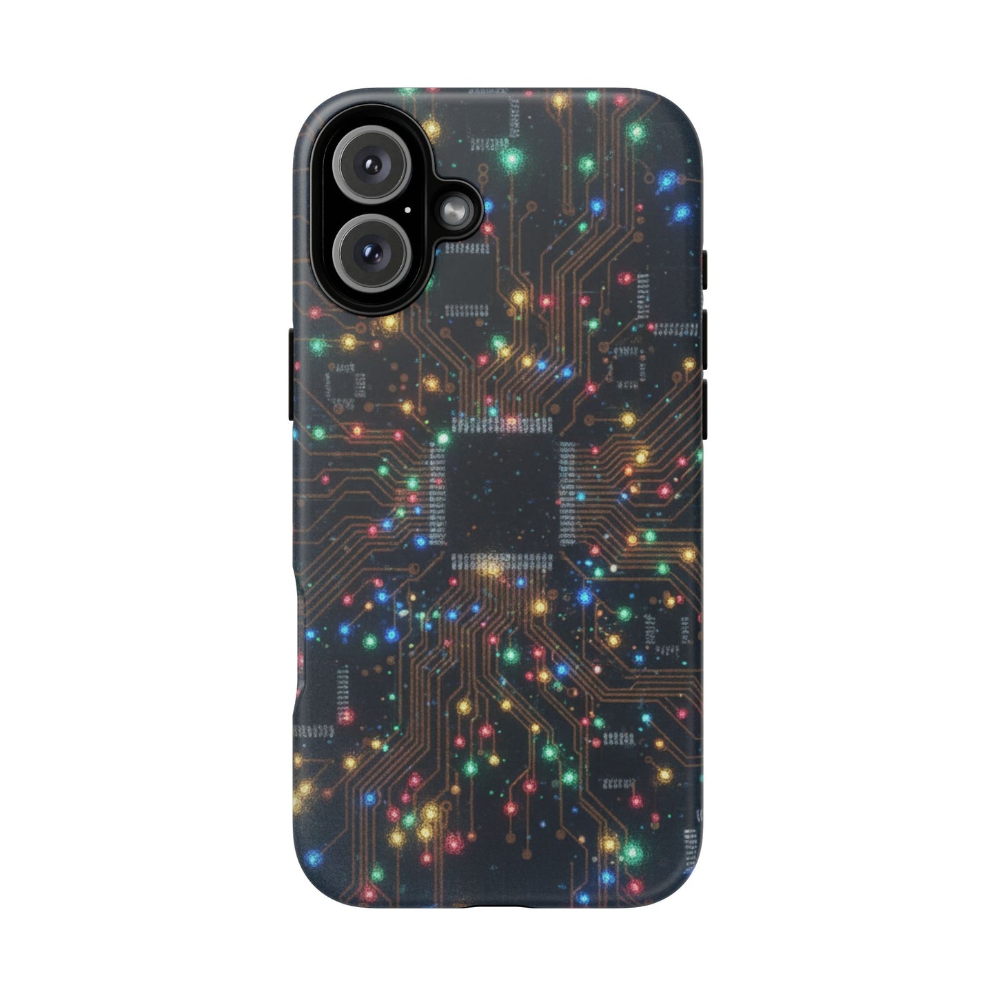 iPhone Tough Cases Phone Cases for iPhone 14\15\16\17 – Dual Layer, Matte/Glossy Finish, Wireless Charging Compatible, Circuit Board Phone Case – Colorful Microchip Tech Design, Durable Tough Case