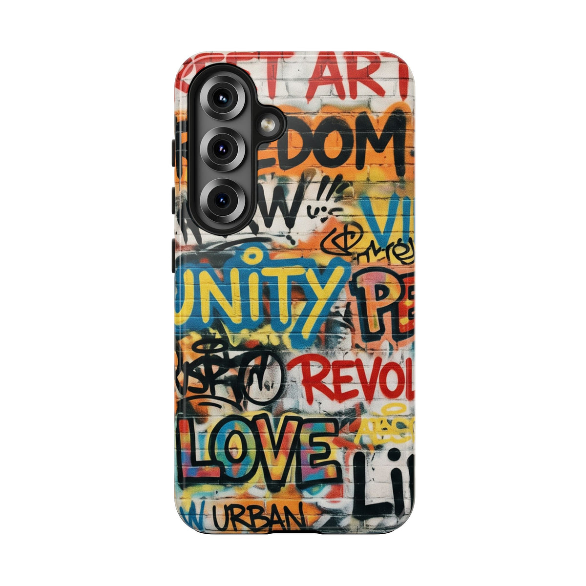 Tough Cases Phone Cases for Samsung Galaxy S26/S25/S24 – Dual Layer, Matte/Glossy Finish, Wireless Charging Compatible. Tough Phone Case – Urban Graffiti Unity Peace Love Design