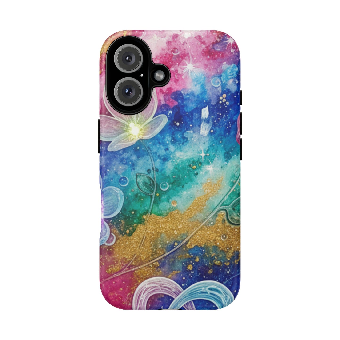 iPhone Tough Cases, iPhone 17 phone case, Phone Cases for iPhone 14\15\16\17 – Dual Layer, Matte/Glossy Finish, Wireless Charging Compatible, Galaxy Floral Tough Phone Case — Colorful Bubbles Design