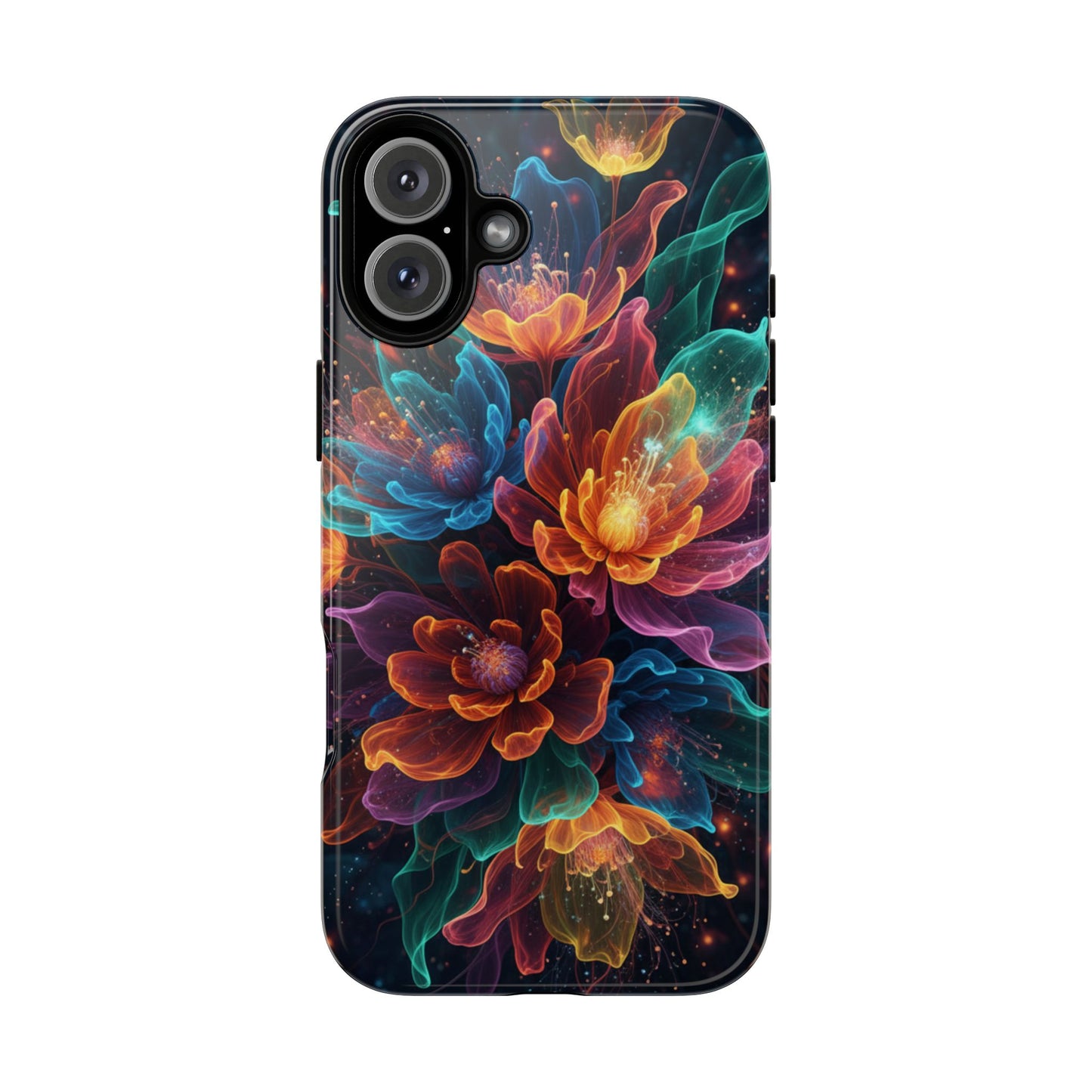 Floral Nebula Tough Phone Case — Colorful Cosmic Flower Protective Cover. iPhone Tough Cases Phone Cases for iPhone 14\15\16\17 – Dual Layer, Matte/Glossy Finish, Wireless Charging Compatible