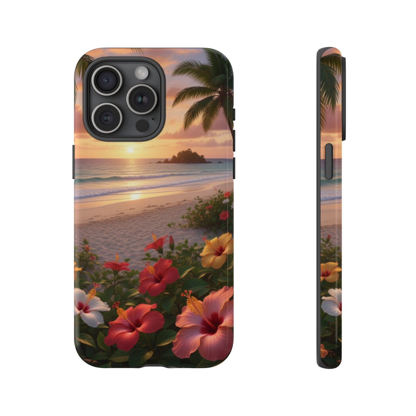 iPhone Tough Cases Phone Cases for iPhone 14\15\16\17 – Dual Layer, Matte/Glossy Finish, Wireless Charging CompatibleTough Cases — Tropical Sunset Hibiscus Phone Case