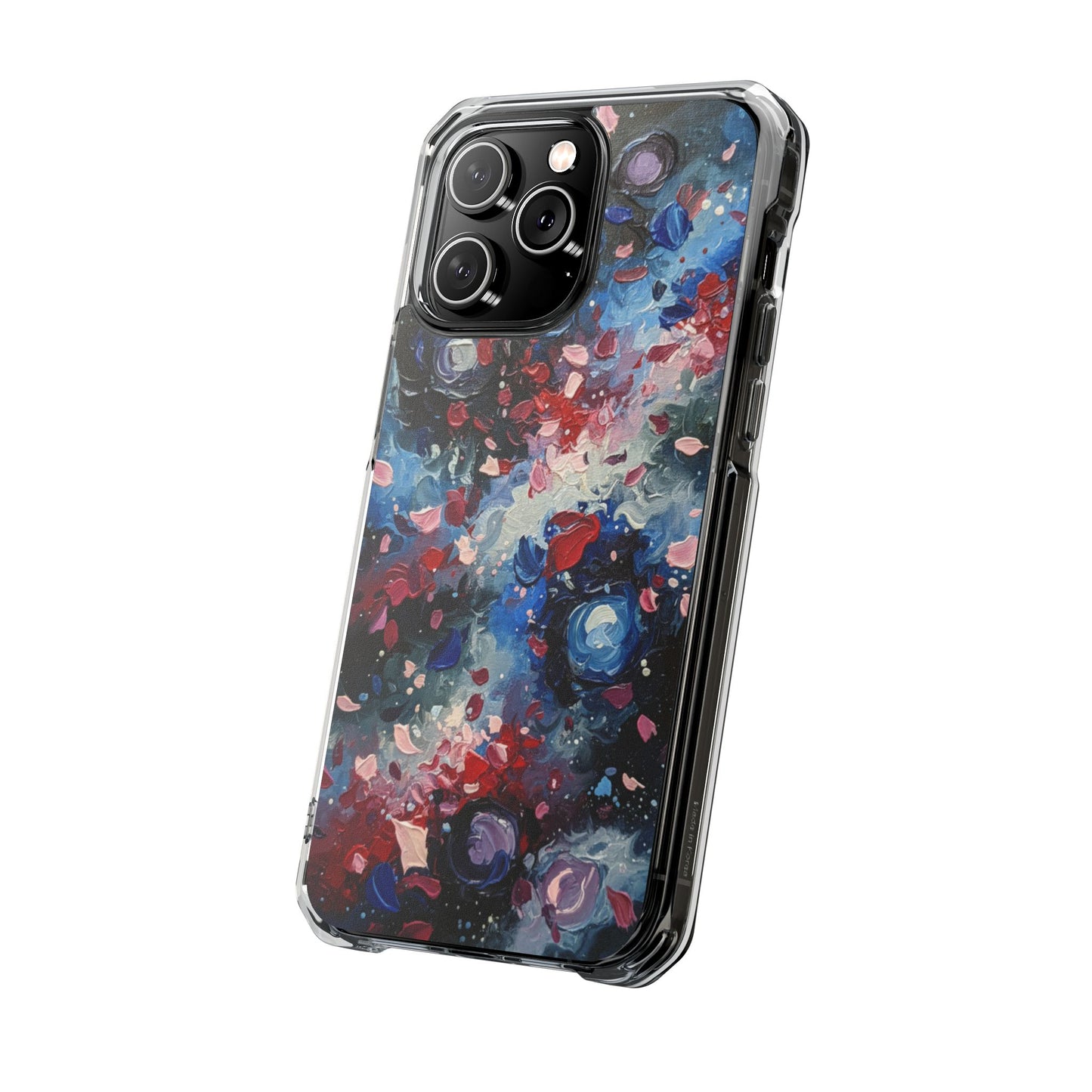 Magnetic Impact Phone Case for iPhone 17/16/15/14 Clear Magnetic Impact Phone Case — Abstract Red & Blue Galaxy Design
