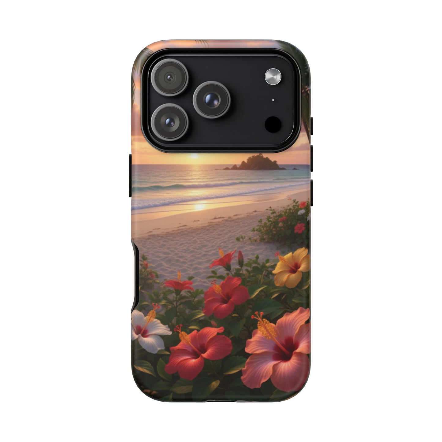 iPhone Tough Cases Phone Cases for iPhone 14\15\16\17 – Dual Layer, Matte/Glossy Finish, Wireless Charging CompatibleTough Cases — Tropical Sunset Hibiscus Phone Case