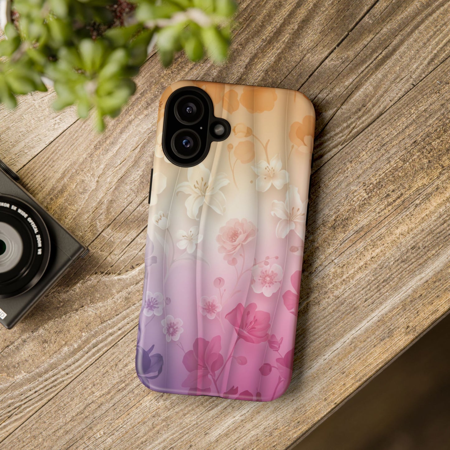 Floral Gradient Phone Case iPhone Tough Cases Phone Cases for iPhone 14\15\16\17 – Dual Layer, Matte/Glossy Finish, Wireless Charging Compatible - Pastel Ombre Flowers Protective Cover