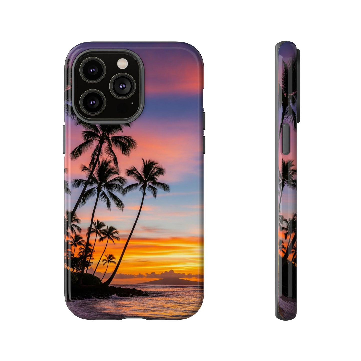 iPhone Tough Cases Phone Cases for iPhone 14\15\16\17 – Dual Layer, Matte/Glossy Finish, Wireless Charging Compatible, Tropical Sunset Phone Case — Palm Tree Beach iPhone Case, iPhone 17 Protective Case