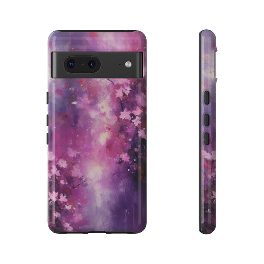 Tough Case Phone Case for Google Pixel 7/8/9– Dual Layer, Matte/Glossy Finish, Wireless Charging Compatible, Artistic Floral Phone Case - Tough Cases with Cherry Blossom Design