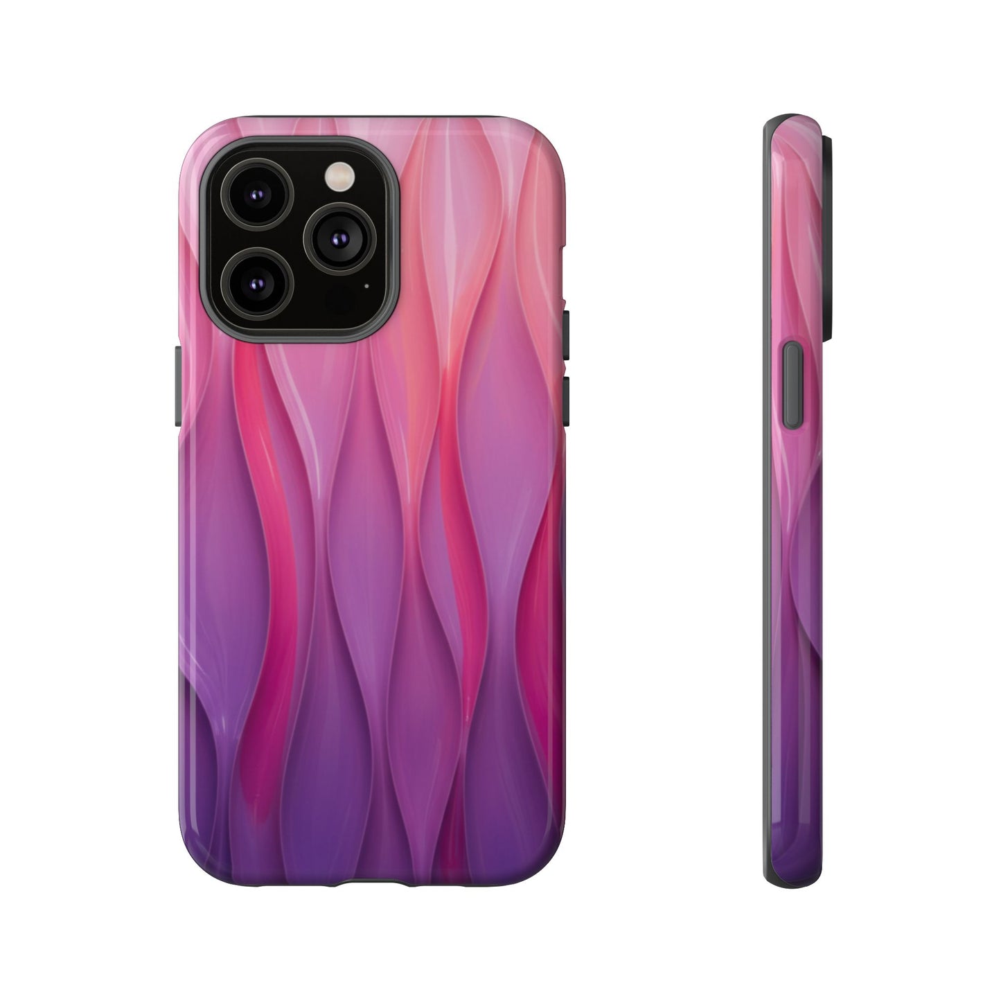 Pink Purple Wave Tough Phone Case. iPhone Tough Cases Phone Cases for iPhone 14\15\16\17 – Dual Layer, Matte/Glossy Finish, Wireless Charging Compatible — Abstract Gradient Protective Cover