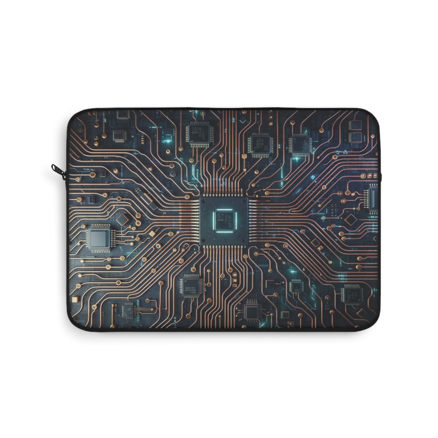 Circuit Board Laptop Sleeve — Tech Microchip Design, printed design evokes the silent hum of processors and data flowing along copper, Tech Accessories