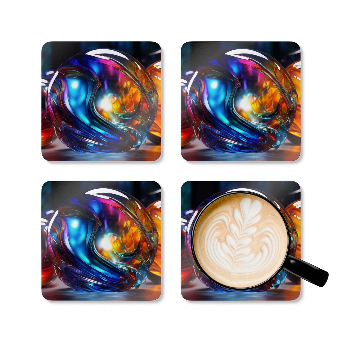 Designer Cork Coaster Set – High-Gloss Drink Coasters with Cork Backing (Set of 4)