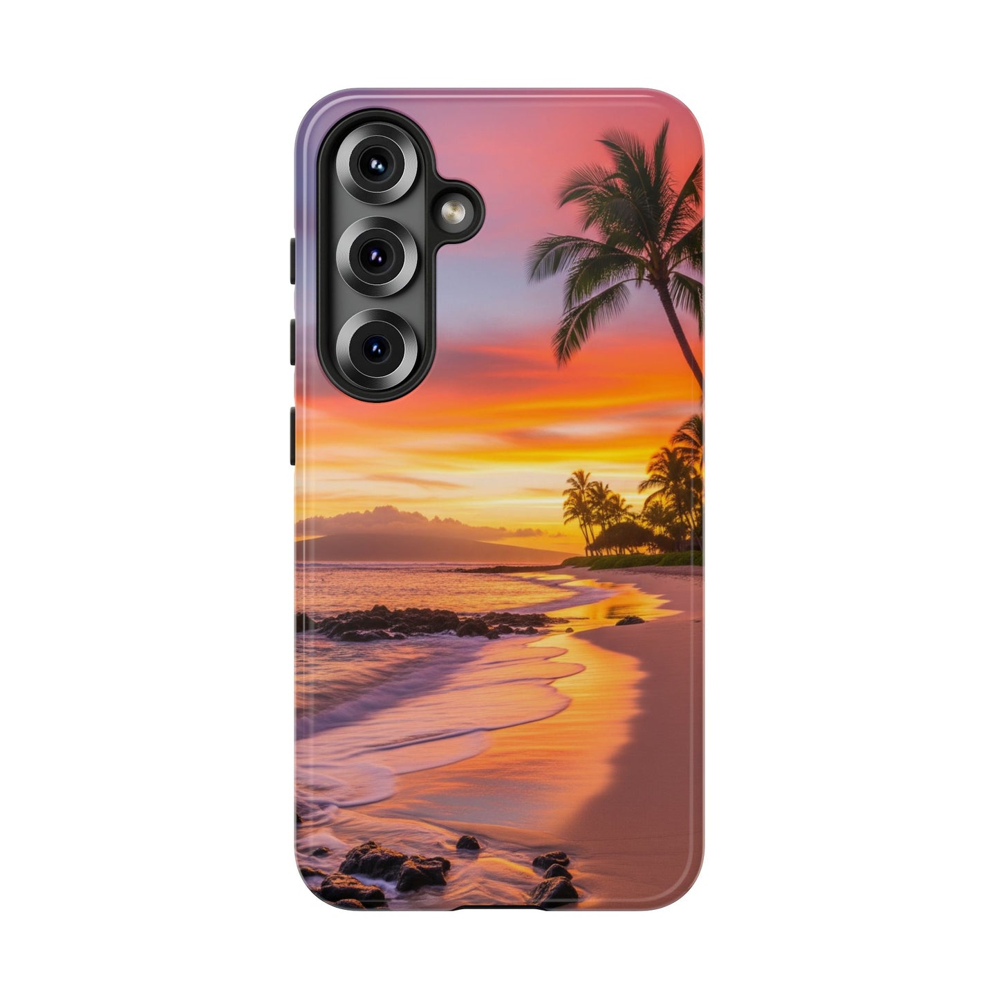 Tough Cases Phone Cases for Samsung Galaxy S26/S25/S24/S23/S22 – Dual Layer, Matte/Glossy Finish, Wireless Charging CompatibleTropical Sunset Phone Case — Sunset Beach Palm Tree Tough Case