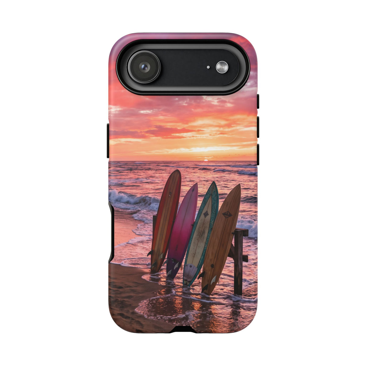 iPhone Tough Cases Phone Cases for iPhone 16\17\18 – Dual Layer, Matte/Glossy Finish, Wireless Charging Compatible. Phone Case - Sunset Surfboard Beach Case