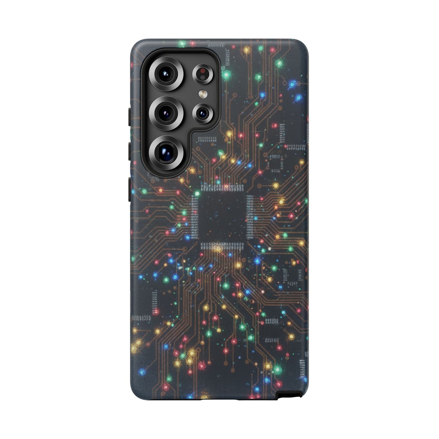 Tough Cases Phone Cases for Samsung Galaxy S25/S24/S23/S22 – Dual Layer, Matte/Glossy Finish, Wireless Charging Compatible, Circuit Board Glow Phone Case — Techy Microchip LED Design