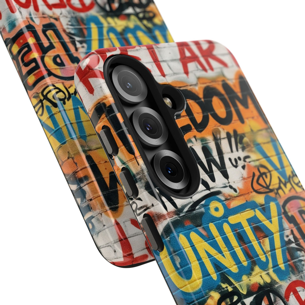 Tough Cases Phone Cases for Samsung Galaxy S26/S25/S24 – Dual Layer, Matte/Glossy Finish, Wireless Charging Compatible. Tough Phone Case – Urban Graffiti Unity Peace Love Design