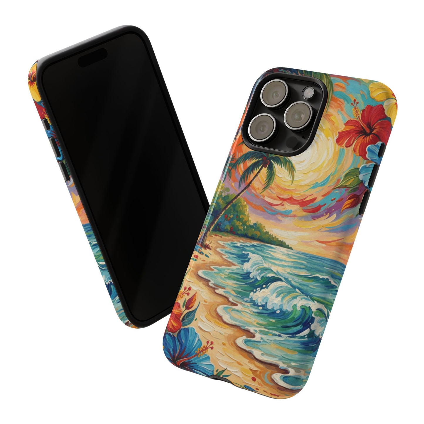 iPhone Tough Cases Phone Cases for iPhone 14\15\16\17 – Dual Layer, Matte/Glossy Finish, Wireless Charging Compatible, Tropical Sunset Phone Case — Beach Palm Tree Protective Tough Case, iPhone 17 protective case