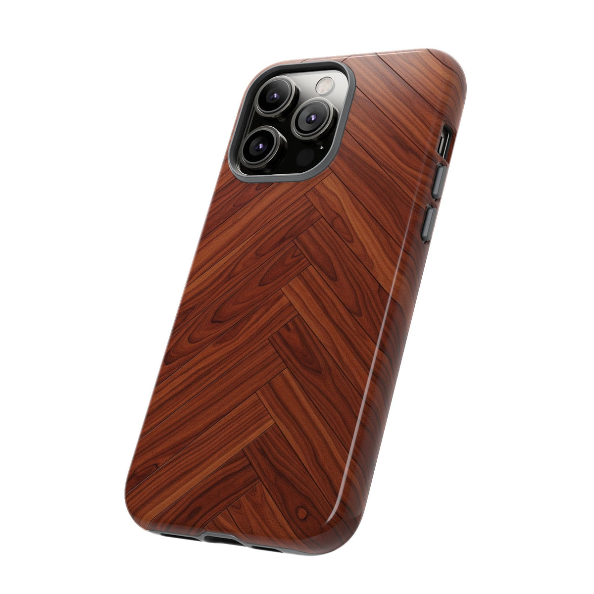 iPhone Tough Cases Phone Cases for iPhone 14\15\16\17 – Dual Layer, Matte/Glossy Finish, Wireless Charging Compatible. Tough Phone Case — Plastic Herringbone Walnut Protective Cover