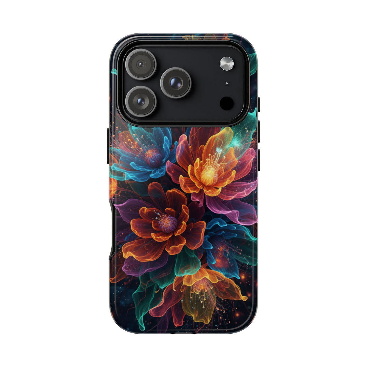 Floral Nebula Tough Phone Case — Colorful Cosmic Flower Protective Cover. iPhone Tough Cases Phone Cases for iPhone 14\15\16\17 – Dual Layer, Matte/Glossy Finish, Wireless Charging Compatible