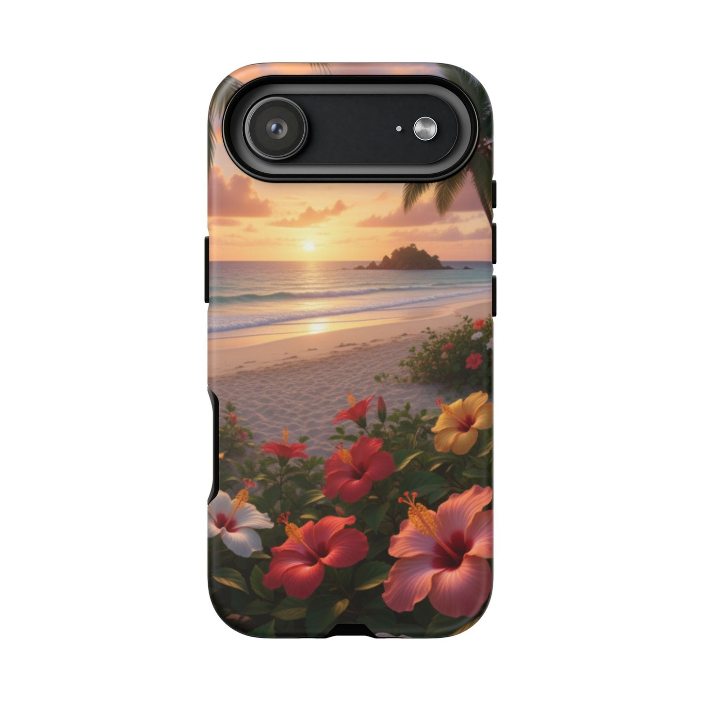 iPhone Tough Cases Phone Cases for iPhone 14\15\16\17 – Dual Layer, Matte/Glossy Finish, Wireless Charging CompatibleTough Cases — Tropical Sunset Hibiscus Phone Case