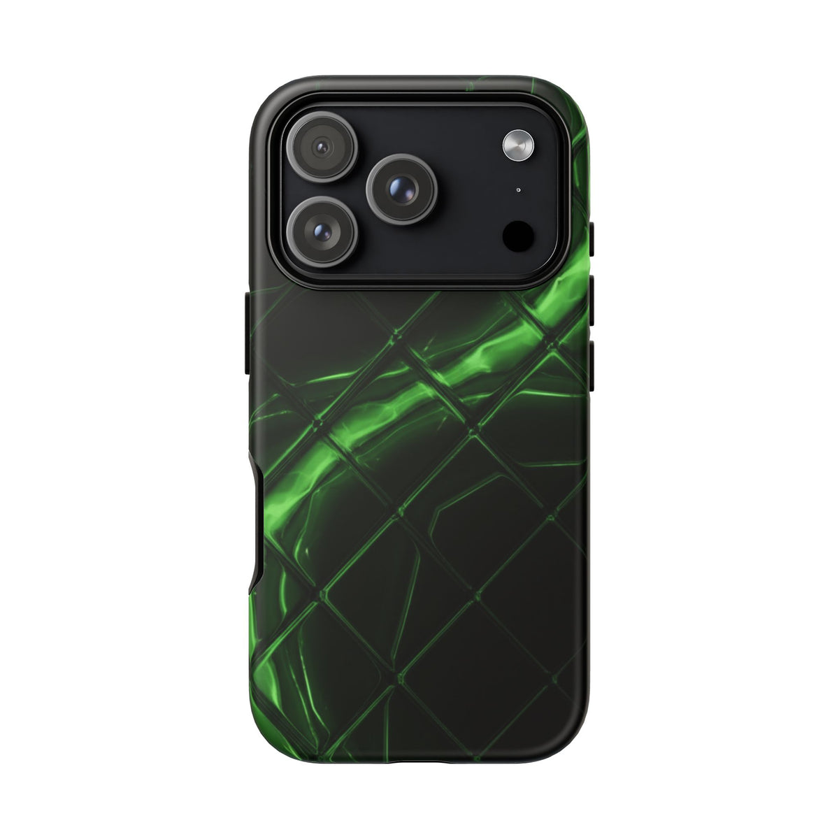 iPhone Tough Cases Phone Cases for iPhone 14\15\16\17 – Dual Layer, Matte/Glossy Finish, Wireless Charging Compatible. Green Neon Grid Phone Case — Protective Tough Case with Abstract Glow Design