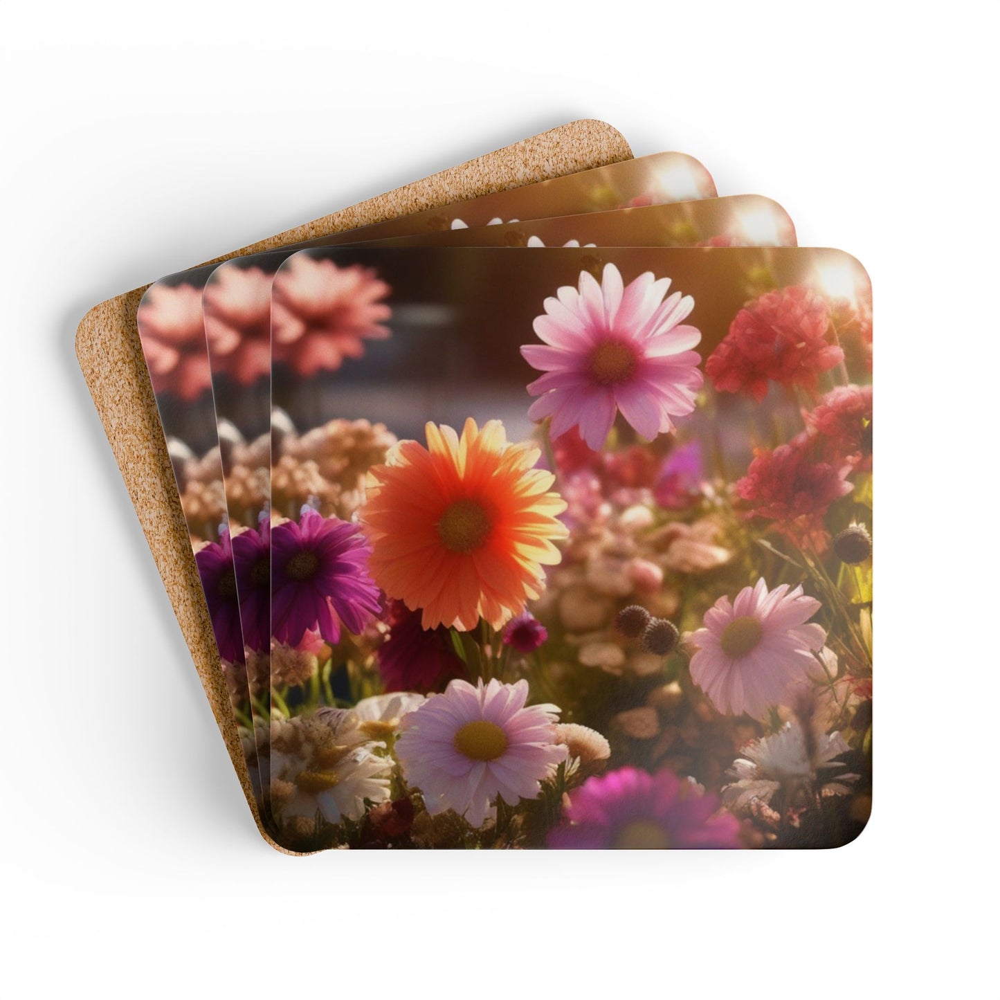 Floral Corkwood Coaster Set | Drink Coasters for Home & outdoor Decor