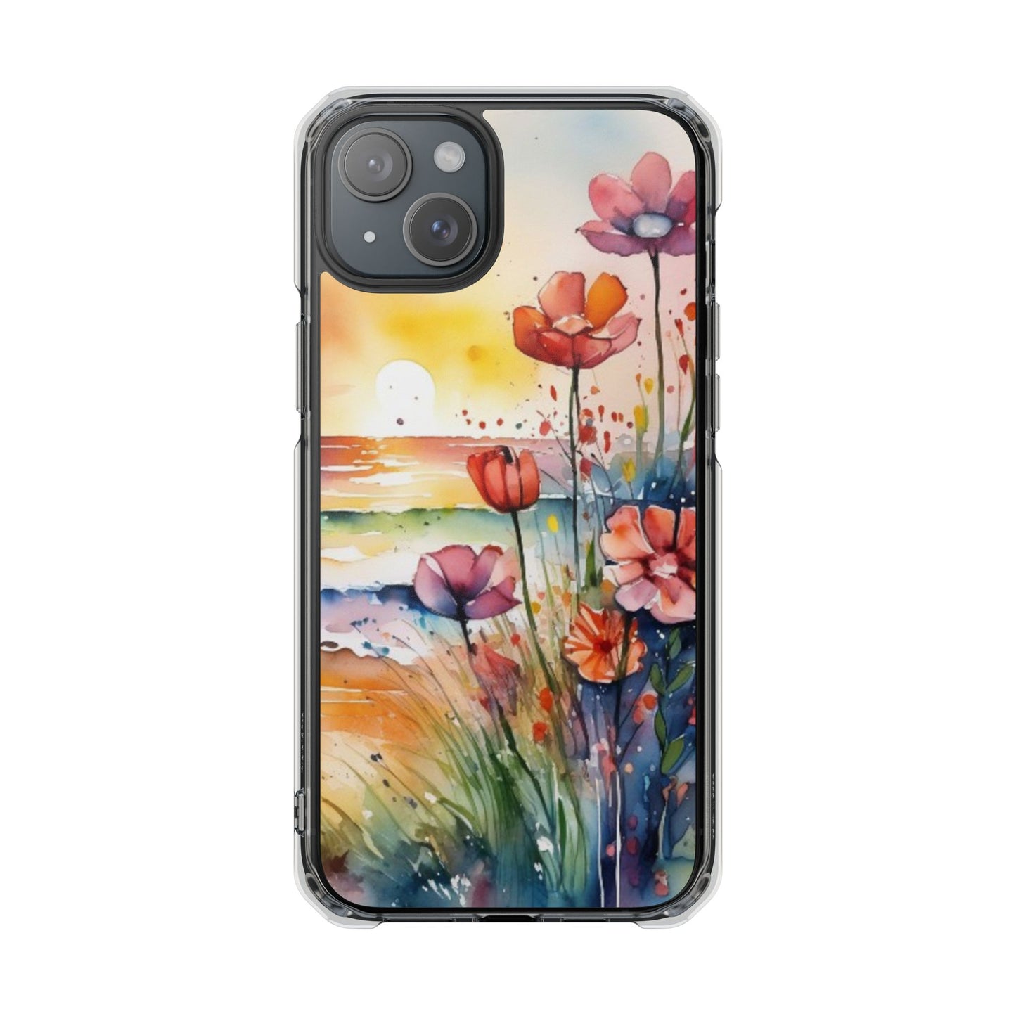 Floral Magnetic Phone Case for iPhone 14\15\16- Clear Impact Protection, Beach case, iphone 16 pro max, iPhone case