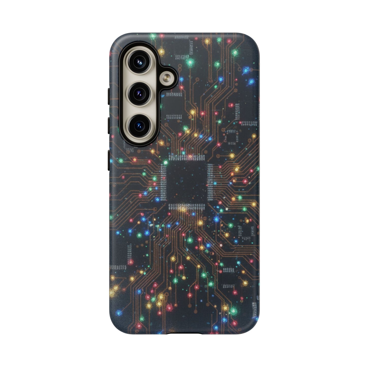 Tough Cases Phone Cases for Samsung Galaxy S25/S24/S23/S22 – Dual Layer, Matte/Glossy Finish, Wireless Charging Compatible, Circuit Board Glow Phone Case — Techy Microchip LED Design