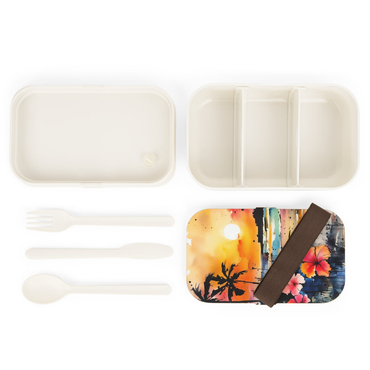 Stylish Bento Box Lunchbox – Portable, Designed Food Container with Wooden Lid & Two Moveable Compartments for Work, School & Picnics