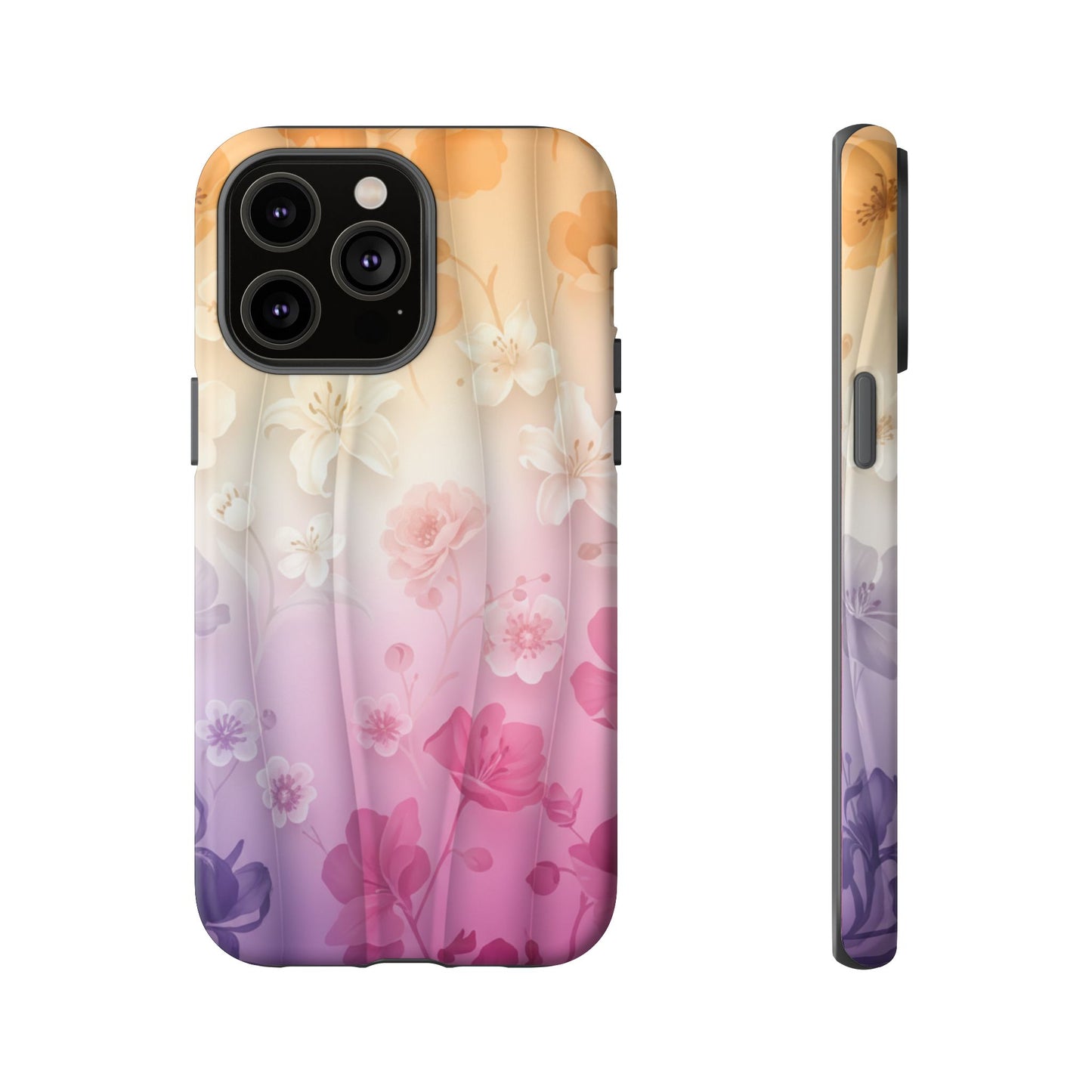 Floral Gradient Phone Case iPhone Tough Cases Phone Cases for iPhone 14\15\16\17 – Dual Layer, Matte/Glossy Finish, Wireless Charging Compatible - Pastel Ombre Flowers Protective Cover